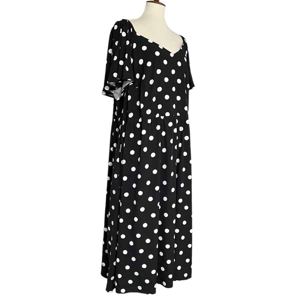 Ava & Viv Women's Black & White Polka Flutter Short Sleeve Midi Dress 3x - Picture 3 of 12